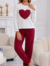 billige Valentinsdagen Søvn &amp; Lounge-Damepyjamas Loungewear Pyjamasett Varm Aktiv Motetrend Bukse Hjemmefest Langermet Crew Neck Rosa Rød Lilla Grå Vår Høst Vinter