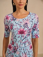 זול שמלה קז'ואל-שמלת מיני נמתחת לחופשה עם הדפס פרחוני