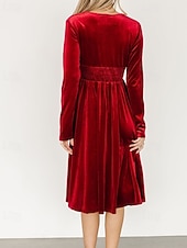 Damen Midikleid Samtkleid Partykleid Cocktailkleid Elegant Modern Party Abendgesellschaft Normale Passform Einfach Langarm V Ausschnitt Schwarz Rote Dunkelgrün Herbst Winter preiswerte abendkleider-Damen Midikleid Samtkleid Partykleid Cocktailkleid Elegant Modern Party Abendgesellschaft Normale Passform Einfach Langarm V Ausschnitt Schwarz Rote Dunkelgrün Herbst Winter