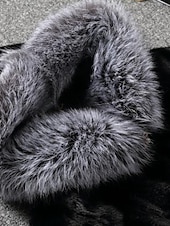 billige Pels &amp; Lær-Dame Fuskepels Hold Varm Bekvem Lapper Lomme Knapper Pelskrage Mote Fargeblokk utendørs Feriereise Ferie Ut på byen Lang Med hette Normal Langermet Yttertøy Svart Hvit Høst Vinter