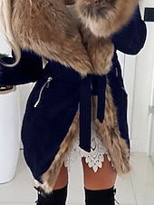 abordables Fourrures &amp; Cuirs-Femmes Manteau d&#039;Hiver Manteau Manteau en Fausse Fourrure Chaud Confortable Patchwork Occasionnel Uni Extérieur Vacances Sortir Week-end Long Col Rabattu Mince manche longue Vêtements d&#039;extérieur