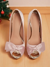 cheap Peep Toe Pumps-Women's Pink Satin Peep Toe Pumps - High Heel Dress Shoes with Bow Detail for Formal Occasions &amp; Cocktail Parties