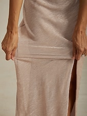 Robe longue en mousseline de soie pour femme, robe portefeuille, robe plissée, paillettes, asymétrique, élégante, formelle, cocktail, mariage, invité, soirée, cocktail, métallique, sans manches, col abordables Robes en chiffon-Robe longue en mousseline de soie pour femme, robe portefeuille, robe plissée, paillettes, asymétrique, élégante, formelle, cocktail, mariage, invité, soirée, cocktail, métallique, sans manches, col