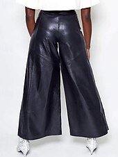 Dámské Drzý Kalhoty chinos Kožené kalhoty prázdniny Vinobraní Šik ven Plná délka Středně vysoký pas Bez vzoru Zip Kapsy Pohodlné Lehce elastické Venkovní Dovolená Denní Černá Armádní zelená Podzim levne široké nohavice a vysoký pas-Dámské Drzý Kalhoty chinos Kožené kalhoty prázdniny Vinobraní Šik ven Plná délka Středně vysoký pas Bez vzoru Zip Kapsy Pohodlné Lehce elastické Venkovní Dovolená Denní Černá Armádní zelená Podzim