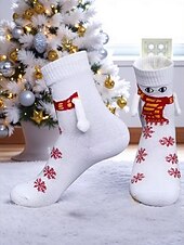 Недорогие Женские носки-Женский рождественский комплект носков, 4 пары, снежинка &amp;Зимние носки с оленями и помпонами, уютные вязаные короткие праздничные носки для подарков, дома &amp;рождественские вечеринки