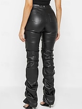 economico Pantaloni skinny da donna-Per donna Pantaloni di pelle Moda Streetwear Casual Lunghezza intera Vita media Semplice Cerniera Tasca Confortevole Micro-elastico Quotidiano All'aperto Vacanza Bianco latte Verde translucido Nero