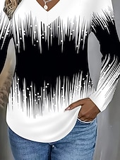 preiswerte Streifen- und geometrisches T-Shirt-Damen T Shirt Druck Ombre Grafik Geometrisch Vintage Stilvoll Klassisch Langarm V Ausschnitt Normale Oberteile Täglich Schwarz Herbst Winter