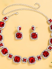 Недорогие Женское ожерелье-Женский комплект украшений из красного кристалла — элегантное ожерелье со стразами и серьги-подвески для рождественской вечеринки, праздничного торжества или вечернего банкета.