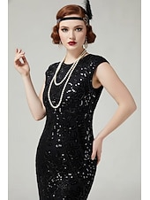  Roaring 20s 1920s Knee Length Flapper Dress Cap Sleeves The Great Gatsby Sequins Fringe Scoop Neck Fancy Dress Women's Christmas Carnival speakeasy Masquerade Retro Theme Party Adults' Dress
