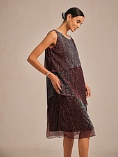  Dámské Maxi šaty Úpletové šaty Elegantní Večerní oslava Svatební host Koktejlový večírek Jiskřivý Vícevrstvé Kov Volný Pevná barva Bez rukávů Tričkový Vínově rudá