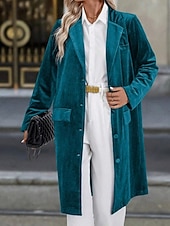 billiga Blazers och kostymer-Dam Kavaj Kappa Håller värmen Bekväm Ficka Knappar Elegant Mode Slät Fest Födelsedag Fest / afton Ledigt Lång Nedvikt Normal Långärmad Ytterkläder Svart Vin Blå Höst Vinter