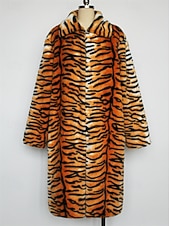 billige Jakker og frakker til herrer-Herre Vinterjakke Fuskepels Feriereise Daglig Hold Varm Fleece Høst Vinter Tigerpels Mote Gatemote Knaphul Lang Oransje Jakker