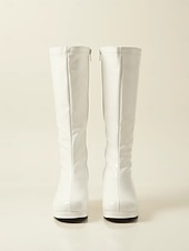 halpa Alustansa saappaat-naisten valkoiset patentoidut polvikorkeat alustasaappaat sivussa vetoketjulla - vintage 70-luvun diskotyyliset paksut korkokengät cosplay-, retro-muotiin ja tapahtumiin