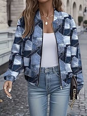 Damskie Zwykła kurtka Zatrzymujący ciepło Szybkie wysychanie Zamek Kieszeń Elegancja Moda Codzienny Prosty Geometryczny Urlop Codzienny Święto Codzienne Regularny kołnierz baseballowy Regularny Długi tanie zwykłe kurtki-Damskie Zwykła kurtka Zatrzymujący ciepło Szybkie wysychanie Zamek Kieszeń Elegancja Moda Codzienny Prosty Geometryczny Urlop Codzienny Święto Codzienne Regularny kołnierz baseballowy Regularny Długi