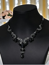 abordables Collar de mujer-Collar llamativo de lágrima de cristal para mujer, elegante joya vintage con diamantes de imitación para bailes Gatsby y bodas. &amp;fiestas nocturnas