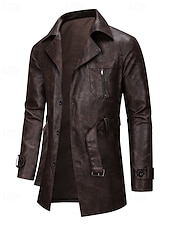 preiswerte Kunstlederjacke-Herren Kunstlederjacke Bikerjacke Motorradjacke Urlaub Täglich Winddicht Warm Tasche Frühling Herbst Einfach Mode Klassisch Revers Regulär Schwarz Kaffee Jacken
