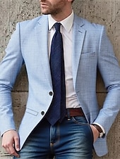 abordables Blazers Classiques pour Hommes-Homme Blazer Affaires Cocktail Fête de mariage Mode Occasionnel Printemps Automne Polyester Uni Avec Poches Boutons Confortable Simple Boutonnage veste Bleu Ciel Kaki Café