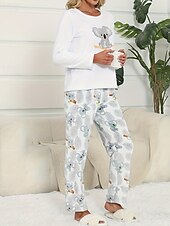 cheap Women&#039;s Sleep Tops &amp; Bottoms-Women&#039;s Pajamas Loungewear Pajama Set Flannel Warm Fashion Panda Elastic Waist Pant Home Daily Long Sleeve Crew Neck White Pink Light Blue Fall Winter Loose Fit