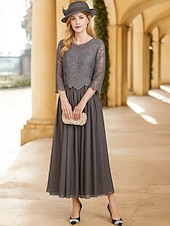 billige Gulvlengde-A-linje gulvlang brudgjestkjole formelle kjoler kveldsdrakt mor til bruden kjole 3/4 lengde erme rund hals elegant formell blonde med ensfarget