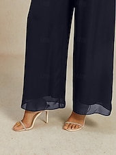 billige brede ben og høy midje-Dame Frekk Elegant Full lengde Middels midje Elastisk Navyblå Sommer Vår Høst