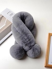 preiswerte Schals für Damen-Weihnachtsschal aus Kaninchenfellimitat für Damen mit Bommeln, weiches und kuscheliges Winteraccessoire für Feiertagspartys und als Geschenk