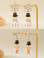 billiga Kvinnors örhänge-Julörhängen i legering för kvinnor med snögubbe- och snöflingedesign, perfekta för högtidsmode och festliga presenter