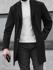 billige Trenchcoat for menn-Herre Ytterfrakk Trenchcoat Lang trenchcoat Feriereise Daglig Høst Vinter Polyester Vindtett Yttertøy Klær Mote Klassisk عادي Lomme Knaphul Enkeltkneppet