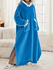 preiswerte Damen Schlafoberteile und -unterteile-Damen Schlafanzug Freizeitkleidung Flanell Warm Mode Tragbarer Decken-Hoodie Einfarbig Tasche Heim Täglich Bett Langarm Kapuzenpullover Schwarz Marineblau Königsblau Grün Hellgrau Herbst Winter