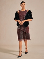  Dámské Maxi šaty Úpletové šaty Elegantní Večerní oslava Svatební host Koktejlový večírek Jiskřivý Vícevrstvé Kov Volný Pevná barva Bez rukávů Tričkový Vínově rudá