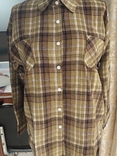 voordelige Strepen- en Geometrische Blouses-Dames Overhemd Zak Knop Ruitjes Elegant Bohemen Vintage Lange mouw Overhemdkraag Normale tops Dagelijks Feestdagen Uitgaan Paars Groen Lente Herfst