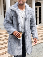 preiswerte Herrenjacken &amp; Herrenmäntel-Herren Winterjacke Kunstpelzmantel Urlaub Täglich Thermowarm Fleece Herbst Winter Einfach Mode Streetwear Revers Lang Kamel Dunkelgrau Schwarz Weiß Gelb Jacken