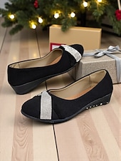 economico Ballerine da donna-ballerine con zeppa bordeaux da donna con fiocco: stile casual per le feste, comode ed eleganti per le feste di Natale e gli eventi festivi