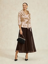 abordables pantalones de vestir de mujer-Mujer Fresco Vacaciones Clásico Medio corto Media cintura Cintura elástica Elegante Moda Elástico Oficina Formal Uso Diario Marrón Verano Primavera Otoño