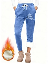 tanie spodnie proste-Damskie Spodnie polarowe Spodnie Moda Podstawowy Codzienny Pełna długość Wysoka talia Litera Ściągana na sznurek Kieszeń Elastyczny pas Keep Warm Odporność na wiatr Wygodne Elastyczny Urlop Ulica