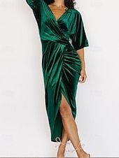Damen Midikleid Samtkleid Partykleid Cocktailkleid Mode Modern Party Abendgesellschaft Normale Passform Einfach Halbarm V Ausschnitt Schwarz Wein Dunkelgrün Kamel Herbst Winter preiswerte abendkleider-Damen Midikleid Samtkleid Partykleid Cocktailkleid Mode Modern Party Abendgesellschaft Normale Passform Einfach Halbarm V Ausschnitt Schwarz Wein Dunkelgrün Kamel Herbst Winter
