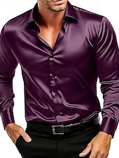 Herren Hemd Satinhemd Freizeithemd Knopfhemd Einfach Hochzeit Urlaub Schwarz Weiß Wein Marineblau Langarm Revers Frühling & Herbst Bekleidung preiswerte Satinhemden für Herren-Herren Hemd Satinhemd Freizeithemd Knopfhemd Einfach Hochzeit Urlaub Schwarz Weiß Wein Marineblau Langarm Revers Frühling & Herbst Bekleidung