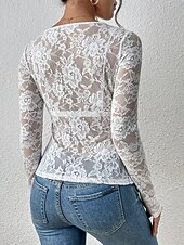 cheap Lace Tops-Women's Lace Shirt Blouse Lace Patchwork Solid Color Elegant Stylish Sexy Long Sleeve V Neck Regular Tops Daily Black White Wine Army Green Navy Blue Spring Fall Winter
