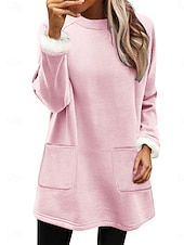 halpa Yksinkertaiset hupparit-Naisten Pullover-huppari Tasku Tavallinen Vapaa-aika Pitkähihainen Tiukka pyöreä kaula-aukko Pitkät topit Katu Arkikäyttö Musta Punastuvan vaaleanpunainen Oranssi Tumman sininen Beesi Syksy Talvi