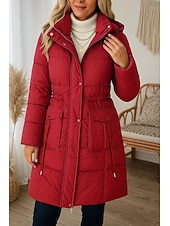 billige Uformell Parka-Dame Parkas Bekvem Pustende Lomme Knapper Fritid عادي Feriereise Gate Avslappet Dagligdagstøy Enkeltkneppet Lang Hettegenser Normal Langermet Yttertøy Svart Hvit Rød Vår Høst