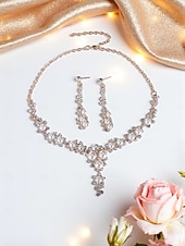 baratos Colar Feminino-Conjunto de colar e brincos de pérolas e strass feminino, joias vintage elegantes para bailes de gatsby, casamentos &amp;festas noturnas