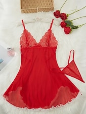 economico Regali-Set di Camicia da Notte Babydoll Lingerie Abito Slip con Tanga Donne in Rete Pizzo Notturni Maliziosi Fatti a Mano Abbigliamento per Festa di Capodanno Regalo di San Valentino per Lei