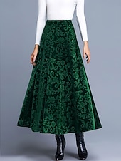 cheap Graphic Skirts-Women's Elegant Fashion Casual Maxi High Waist Skirts Floral Floral Micro-elastic Daily Street Blue Wine Purple Green Spring