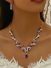 tanie Naszyjnik damski-damski komplet biżuterii z czerwonymi kryształkami, elegancki naszyjnik i kolczyki z kryształkami ze złotymi zdobieniami, idealny na imprezy i wesela &amp;wieczorne wydarzenia