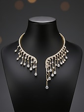 abordables Accesorios para el cabello de mujer-Collar llamativo de diamantes de imitación dorados para mujer, elegante gargantilla de cristal para galas nocturnas o bodas. &amp;trajes de fiesta