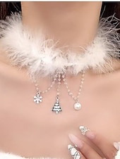 voordelige Dames ketting-Kerstchoker met fluwelen strik voor dames, met imitatiebont en gouden bel, feestelijke feestdagenhalsketting voor kerstfeestjes en wintervieringen