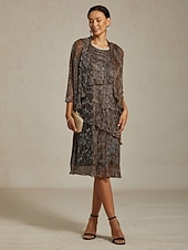 billige Kjoler til nyttårsaften-Dame Midikjole Skiftkjole Plissert kjole Grime kjole Elegant Fest Formelt Fest Bryllupsgjest Cocktailfest Normal Helfarge Ermeløs Crew-hals Brun Sommer Vår Høst Vinter