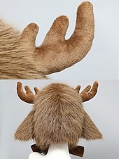 olcso Férfi kalapok-unisex karácsonyi rénszarvas sapka – kényelmes műszőrme sapka agancsokkal és fülvédőkkel – tökéletes ünnepi kiegészítő férfiaknak és nőknek – poliészter anyag