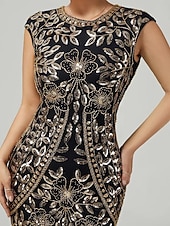 cheap 1920s Dresses-Roaring 20s 1920s Knee Length Flapper Dress Cap Sleeves The Great Gatsby Sequins Fringe Scoop Neck Fancy Dress Women's Christmas Carnival speakeasy Masquerade Retro Theme Party Adults' Dress