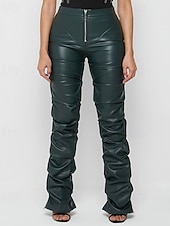 economico Pantaloni skinny da donna-Per donna Pantaloni di pelle Moda Streetwear Casual Lunghezza intera Vita media Semplice Cerniera Tasca Confortevole Micro-elastico Quotidiano All'aperto Vacanza Bianco latte Verde translucido Nero
