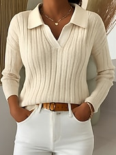 お買い得  単色-女性用 ブラウス 純色 エレガント スタイリッシュ ベーシック 長袖 シャツカラー レギュラートップス 日常 ピンク ワイン ダックグレー アプリコット 春 秋 冬